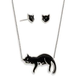 925 Sterling Silver Cat Necklace and Stud Earrings Polymer Clay Kitten Jewelry Set, 16.5''