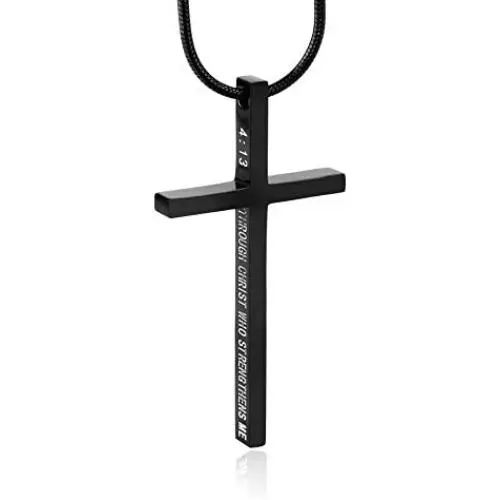 HZMAN Philippians 4:13 Cross Pendant Strength Bible Verse Stainless Steel Necklace