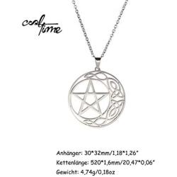 cooltime Stainless Steel Pentacle Pendant Necklace Pentagram Celtic Knot Star Circle Crescent Charm Jewelry