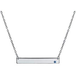 Personalized Customizable Initial Horizontal Sideway Flat Bar Name Plate Pendant Necklace For Teen Women Teens .925 Sterling Silver 12 Birthday Month Crystal Accent Colors