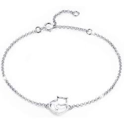 BAMOER 925 Sterling Silver Expandable Cat Ring Earrings Adjustable Chain Bracelet for Women