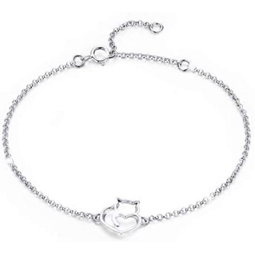BAMOER 925 Sterling Silver Expandable Cat Ring Earrings Adjustable Chain Bracelet for Women