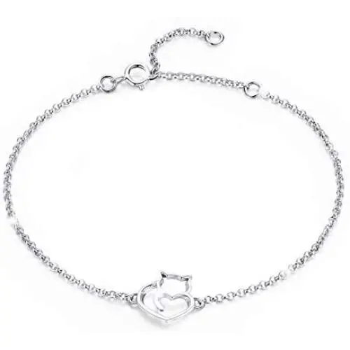BAMOER 925 Sterling Silver Expandable Cat Ring Earrings Adjustable Chain Bracelet for Women