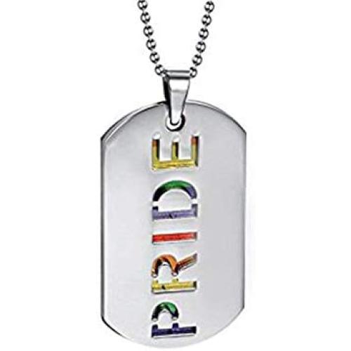 PAURO 2PCS Pride Rainbow Dog Tag LGBT Stainless Steel Jewelry - Gay and Lesbian Pride Pendant Necklace