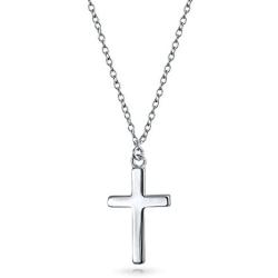 Minimalist Simple Flat Tiny Religious Latin Cross Pendant Necklace For Teen Women Rose Gold Plated 925 Sterling Silver