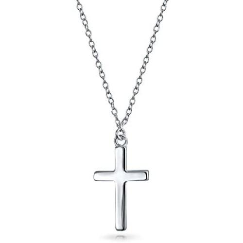Minimalist Simple Flat Tiny Religious Latin Cross Pendant Necklace For Teen Women Rose Gold Plated 925 Sterling Silver