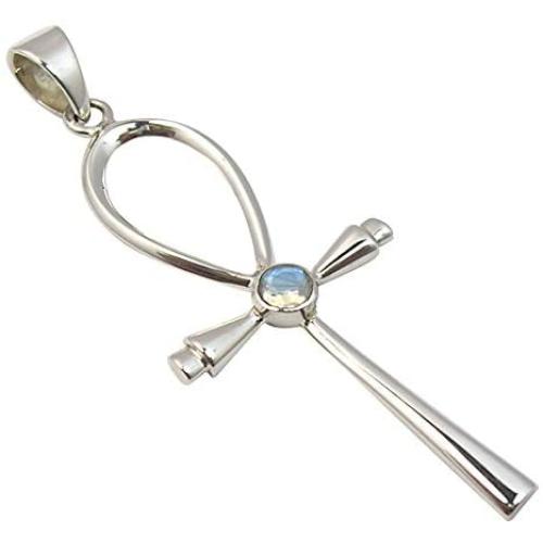 SilverStarJewel 925 Solid Silver 4 x 4 mm Rainbow Moonstone Pendant 2.3'' Art Jewelry