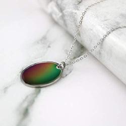 Ms.Iconic 17x22MM Oval Disc Rainbow Mood Charm Color Change Necklace Color Changing Jewelry Bridesmaid Wedding Gift for Her