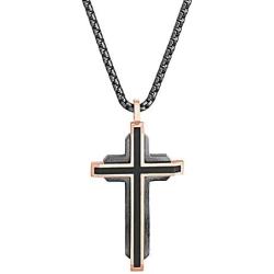 Steve Madden Mens Two-Tone Fancy Cross Necklace on 26'' Box Chain in Rose Gold IP and Gunmetal IP Plated Stainless Steel, Rose Gold-Tone/Gunmetal-Tone, 26