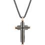Steve Madden Mens Two-Tone Fancy Cross Necklace on 26'' Box Chain in Rose Gold IP and Gunmetal IP Plated Stainless Steel, Rose Gold-Tone/Gunmetal-Tone, 26