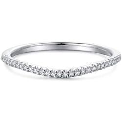 HAFEEZ CENTER 1.5mm V Shape Curved Petite Half Eternity Moissanite Wedding Band, 1/10 cttw
