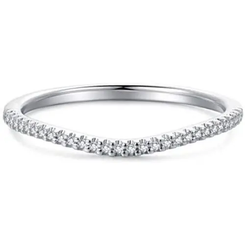 HAFEEZ CENTER 1.5mm V Shape Curved Petite Half Eternity Moissanite Wedding Band, 1/10 cttw HAFEEZ CENTER 1.5mm V Shape Curved Petite Half Eternity Moissanite Wedding Band, 1/10 cttw