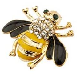 Knighthood Green Eyes Black and Yellow Bee with Swarovski Detailing Lapel Pin/Brooch