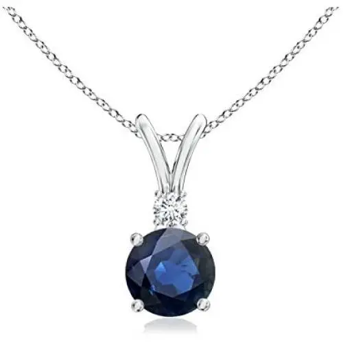 Round Blue Sapphire V-Bale Pendant Necklace with Diamond in 14K White Gold (5mm Blue Sapphire) Round Blue Sapphire V-Bale Pendant Necklace with Diamond in 14K White Gold (5mm Blue Sapphire)