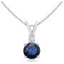 Round Blue Sapphire V-Bale Pendant Necklace with Diamond in 14K White Gold (5mm Blue Sapphire)