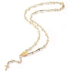 LZD Stainless Steel Rosary Bead Necklace Enamel Evil Eye Virgin Mary Cross 18'' P31