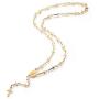 LZD Stainless Steel Rosary Bead Necklace Enamel Evil Eye Virgin Mary Cross 18'' P31