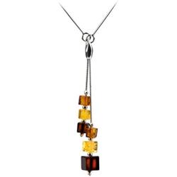 Sterling Silver Multicolor Amber Cube Necklace 18 Inches