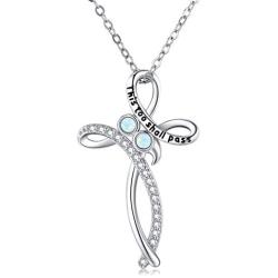 CHENGHONG Opal Semicolon Necklace 925 Sterling Silver Celtic Knot Cross Necklace Suicide Awareness Jewelry Inspirational This Too Shall Pass Gifts for Women Girls Friends