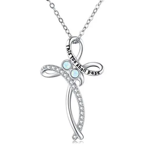 CHENGHONG Opal Semicolon Necklace 925 Sterling Silver Celtic Knot Cross Necklace Suicide Awareness Jewelry Inspirational This Too Shall Pass Gifts for Women Girls Friends CHENGHONG Opal Semicolon Necklace 925 Sterling Silver Celtic Knot Cross Necklace Suicide Awareness Jewelry Inspirational This Too Shall Pass Gifts for Women Girls Friends