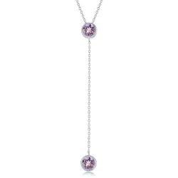 Sterling Silver Round Bezel-Set Blue Topaz or Amethyst Gemstone Lariat 16+2'' Necklace