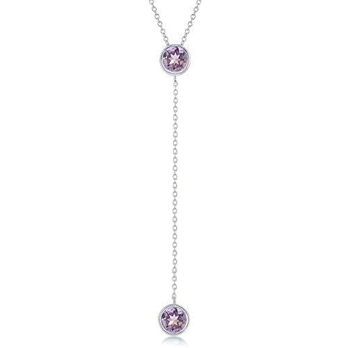 Sterling Silver Round Bezel-Set Blue Topaz or Amethyst Gemstone Lariat 16+2'' Necklace