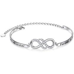 925 Sterling Silver Infinity Inspirational Bracelet With Message''Always My Sister, Forever My Friend'', Adjustable Sisters Bracelets Friendship Jewelry for Women Girls
