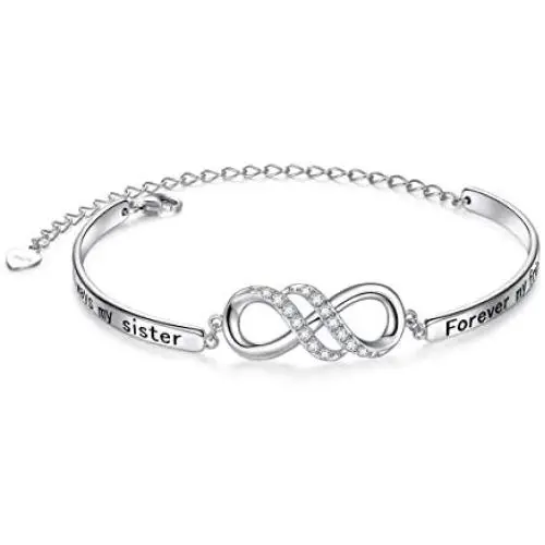 925 Sterling Silver Infinity Inspirational Bracelet With Message''Always My Sister, Forever My Friend'', Adjustable Sisters Bracelets Friendship Jewelry for Women Girls