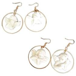 2 pairs Cute Cupid Angel Pendant Drop Earring Baby Shaped Sweetheart for Women Girl Friendship Gifts