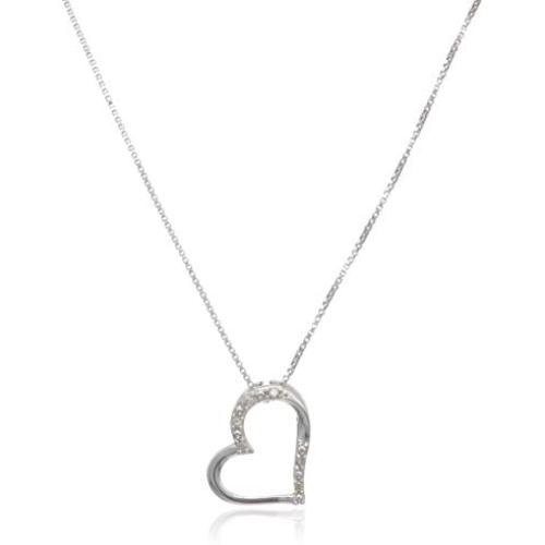 Elmas Jewelry Sterling Silver 0.04 Carat Round (I-J Color, I3 Clarity) White Diamond Heart Pendant Necklace for Women