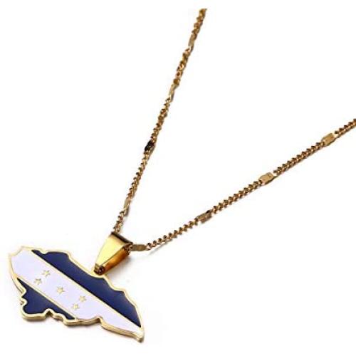 Stainless Steel Trendy Enamel Honduras Map Pendant Necklaces Charm Maps Jewelry