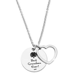 Grandma Necklace Grandma Gifts from Grandchildren Best Grandma Ever Tree of Life 2 Pendants Heart Nana Necklace Jewelry with Gift Box