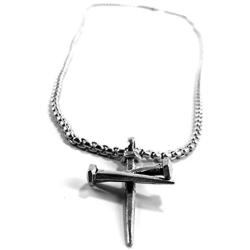 FORGIVEN JEWELRY 3 Nail Cross Pendant on Heavy Chain Necklace