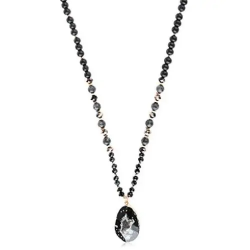RIAH FASHION Bohemian Natural Stone Bead Long Necklace - Multi Layer Drape, Sparkly Crystal, Genuine Wood Pendant Charm Statement Chain RIAH FASHION Bohemian Natural Stone Bead Long Necklace - Multi Layer Drape, Sparkly Crystal, Genuine Wood Pendant Charm Statement Chain