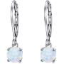 EVER FAITH 925 Sterling Silver Ear Jewelry Single 6MM Round White Opal Simple Leverback Dangle Earrings for Women