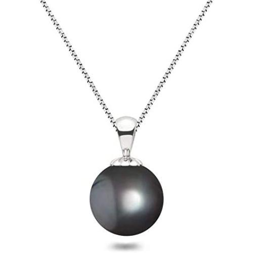 Black Japanese AAAA 6-13.5mm Freshwater Cultured Pearl Pendant Necklace 16''/18'' Solitaire Necklace Pendant - Orien Jewelry