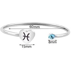 Zodiac Birthstone Bracelet Jewelry Open Cuff Bracelet with Birthstone Birthday Gift for Her