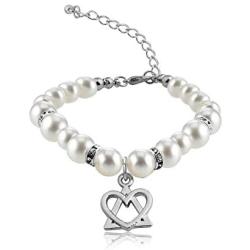 POTIY Adoption Bracelet Adoption Symbol Charm Pearl Bracelet for Adoptive Mom Foster Mom Earrings Stepdaughter Stepmother Jewelry