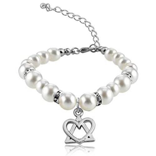 POTIY Adoption Bracelet Adoption Symbol Charm Pearl Bracelet for Adoptive Mom Foster Mom Earrings Stepdaughter Stepmother Jewelry