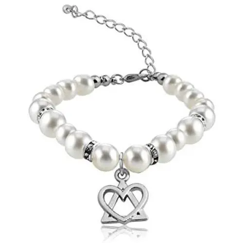 POTIY Adoption Bracelet Adoption Symbol Charm Pearl Bracelet for Adoptive Mom Foster Mom Earrings Stepdaughter Stepmother Jewelry