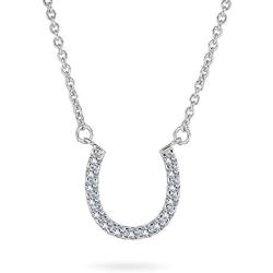 CZ Pave Cubic Zirconia Lucky Good Luck Horseshoe Pendant Necklace For Women Teen 14K Gold Plated 925 Sterling Silver