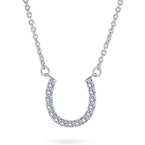 CZ Pave Cubic Zirconia Lucky Good Luck Horseshoe Pendant Necklace For Women Teen 14K Gold Plated 925 Sterling Silver