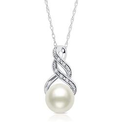 Sterling Silver Cultured Freshwater Pearl and Diamond Accent Pendant Necklace and Drop Earring Jewelry Set