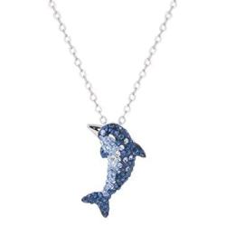 S925 Silver Blue White Gradient Crystal Dolphin Charm Pendant Necklace Gorgeous Jewelry Gifts for Women Girl, 18” Chain