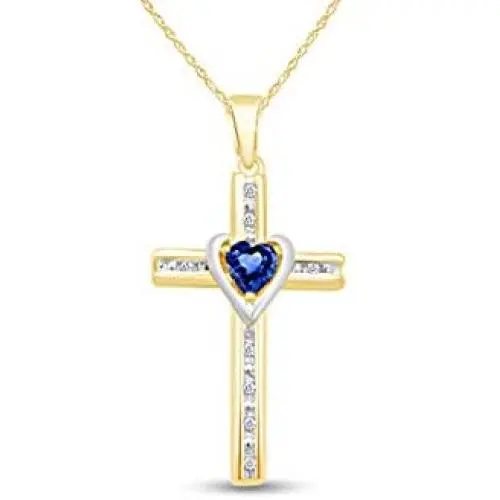 AFFY Simulated Blue Sapphire & Natural Diamond Cross Pendant Necklace inTwo-Tone Gold Over Sterling Silver AFFY Simulated Blue Sapphire & Natural Diamond Cross Pendant Necklace inTwo-Tone Gold Over Sterling Silver