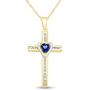 AFFY Simulated Blue Sapphire & Natural Diamond Cross Pendant Necklace inTwo-Tone Gold Over Sterling Silver