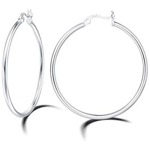 Carleen Gold Plated 925 Sterling Silver Hoop Earrings High Polished Round Tube Click-Top Huggie Piercing Small/Medium/Large Big Hoop Earrings for Women Girls Fine Jewelry Gifts, All Size