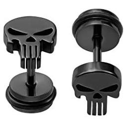 YC_jewelry Stainless Steel Punisher Skull Screw Earrings Studs Back Hip-Hop Stud Earring for Men Women.