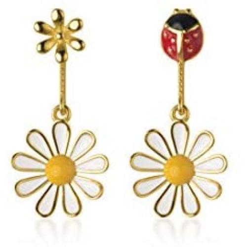 SLUYNZ 925 Sterling Silver Daisy Dangle Earrings for Women Teen Girls Cute Ladybird Flowers Drop Earrings