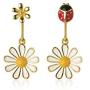 SLUYNZ 925 Sterling Silver Daisy Dangle Earrings for Women Teen Girls Cute Ladybird Flowers Drop Earrings